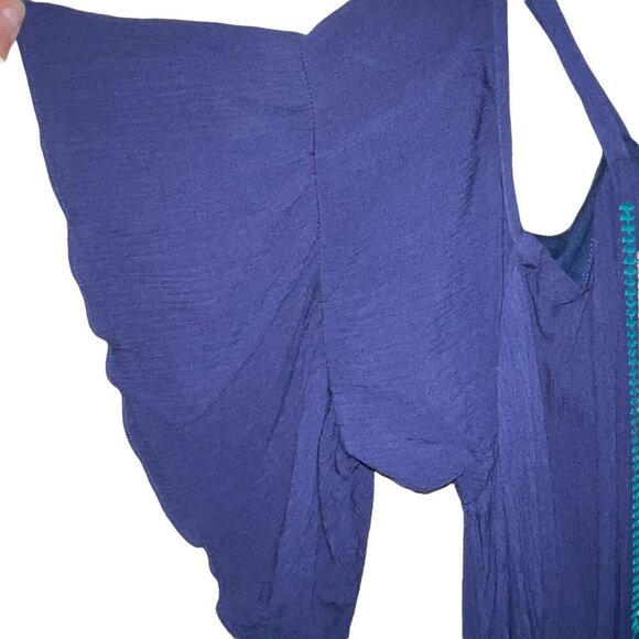 NEW! Luxology Dress Navy Blue Crepe Cold Shoulder Embroidered Dress Women's  18 - Picture 2 of 10